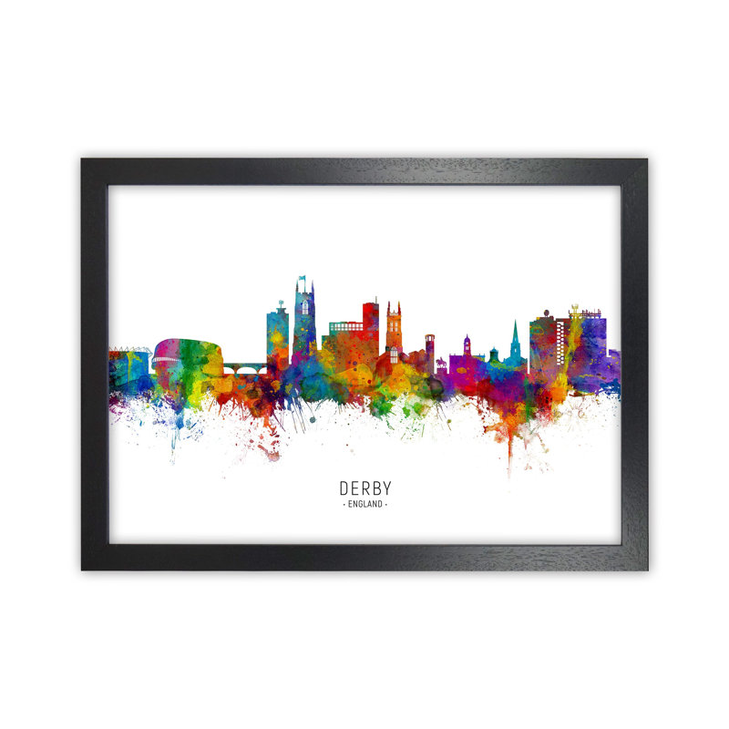 Derby England Skyline by Michael Tompsett - Print, Black Framed, 34cm H x 46cm W x 3cm D