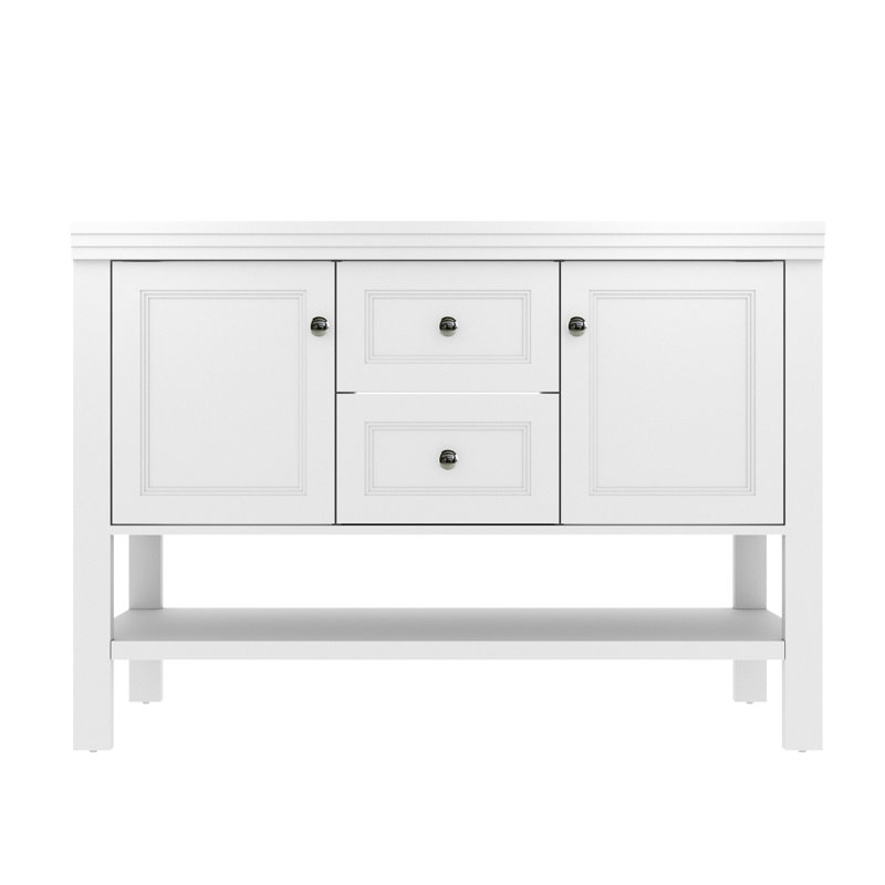 48" Double Sink Bathroom Vanity Base Only with Drawers and Shelves, Sink Not Included, White