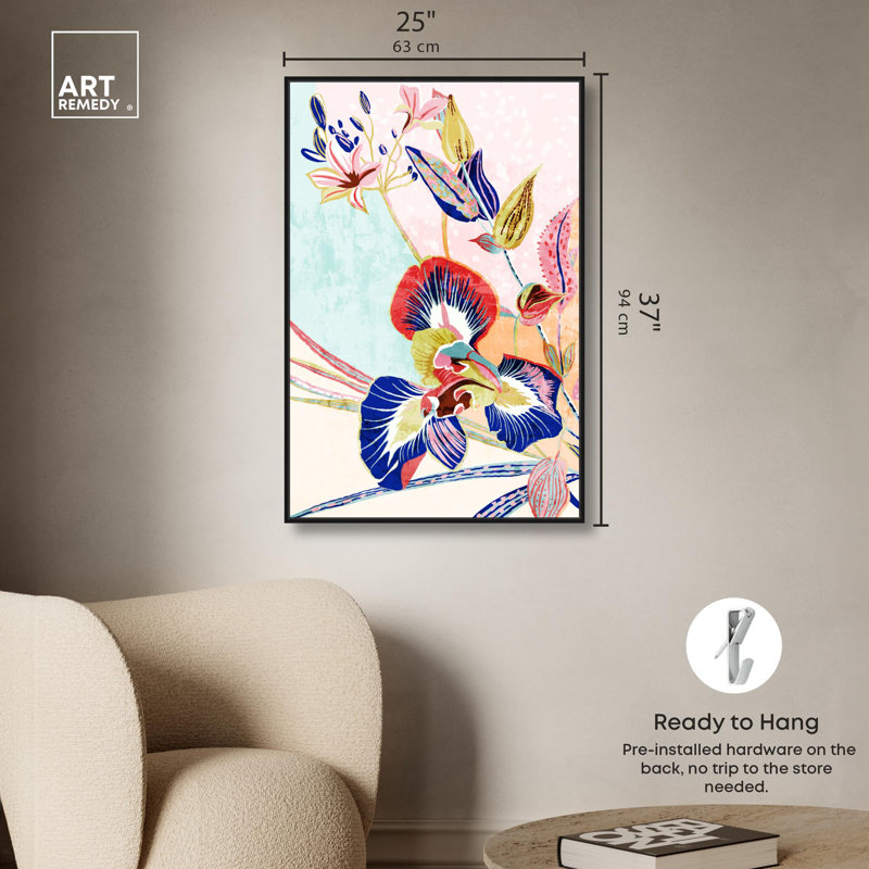 Floral Hue Abstract II Canvas Boho Colourful Wall Art by Art Remedy, 37" H x 25" W, Black Framed