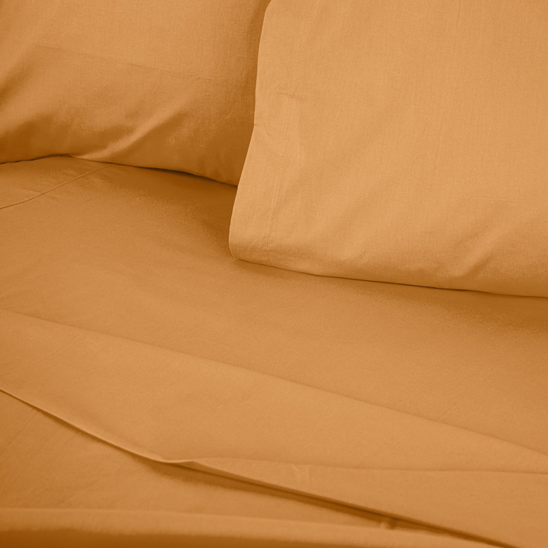 Premium Ranforce Single Small Fitted Sheet, 38 x 75 + 11.8 Deep Pocket, 100% Cotton, 155 Thread Count | Bright Orange Color, Machine Washable, Soft & Breathable | Ideal for Comfortable Sleeping Experience