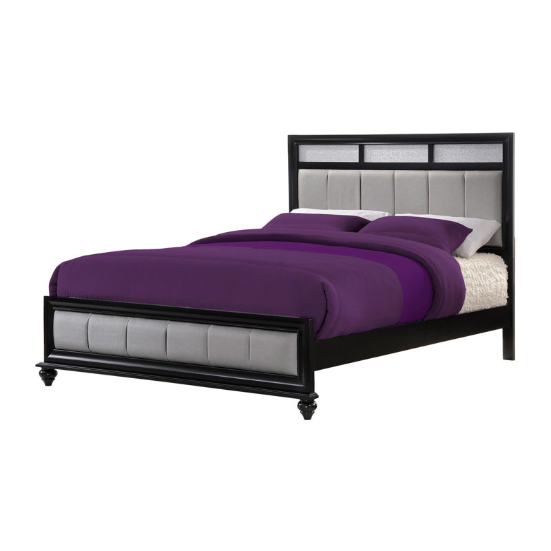 Tufted Upholstered Panel Bed, King, Gray/Black