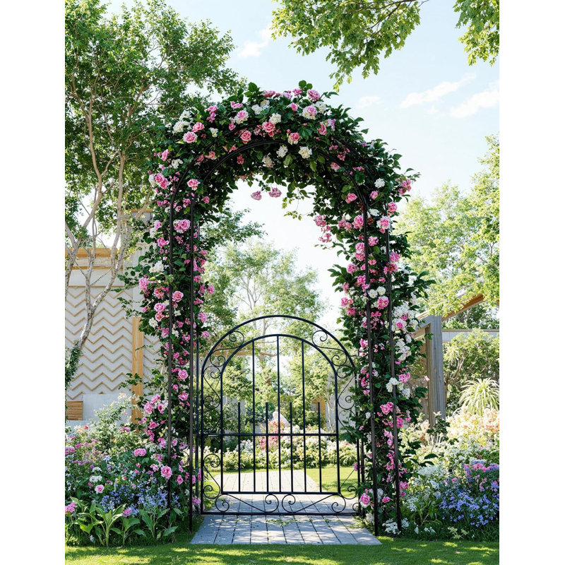 Élégante arche de jardin de 7 pi avec barrière pour grimper aux roses et aux vignes