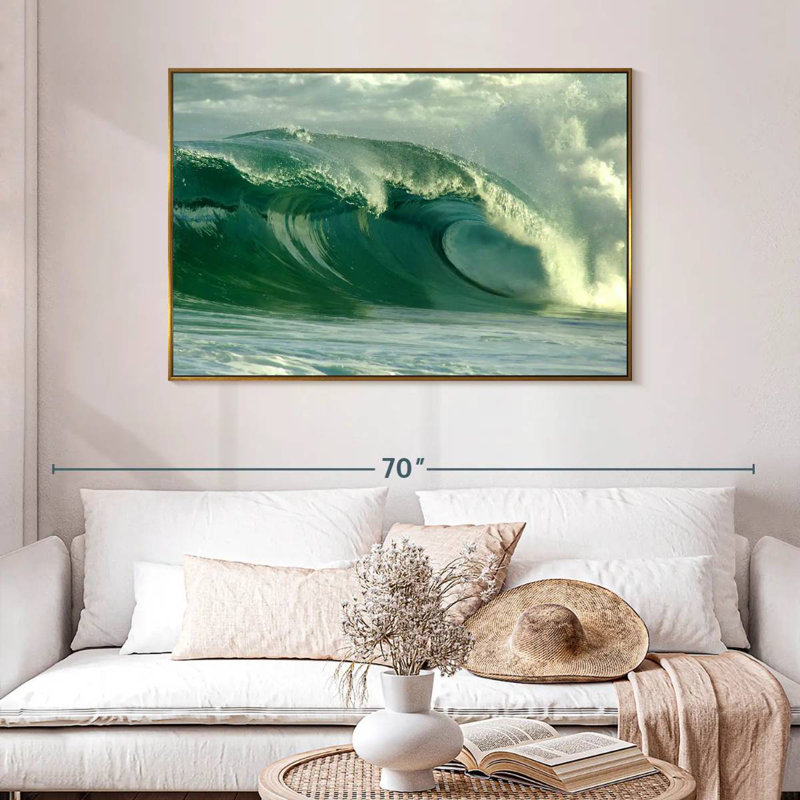 Vague d'océan vert, 46 po x 31 po, Cadre flottant doré