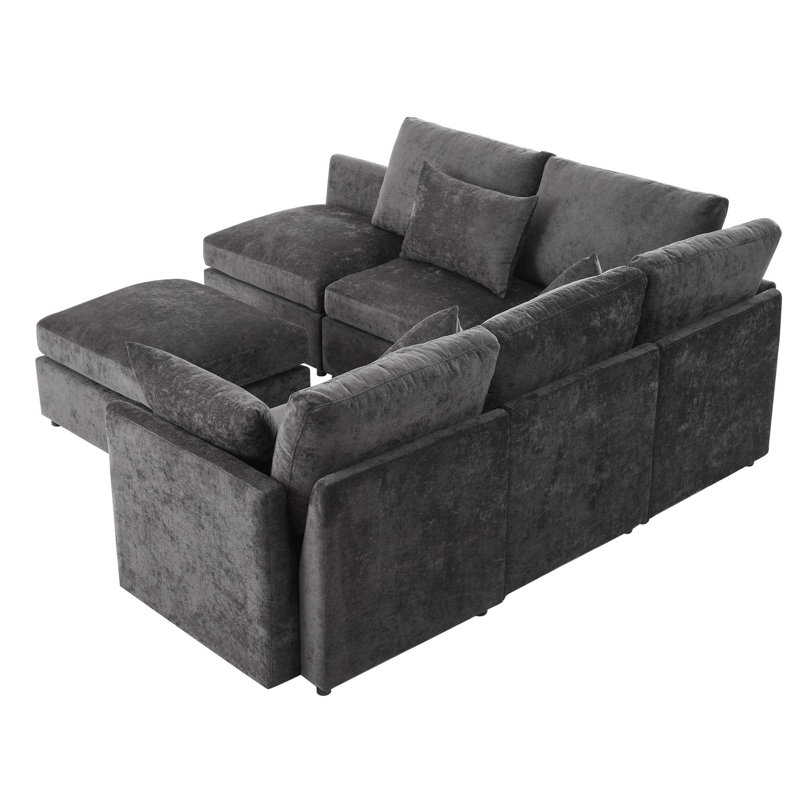 86,6 po Canapé modulaire Canapé modulaire en U Canapé-lit Canapé-lit en L avec repose-pieds mobile et deux ports USB pour le salon