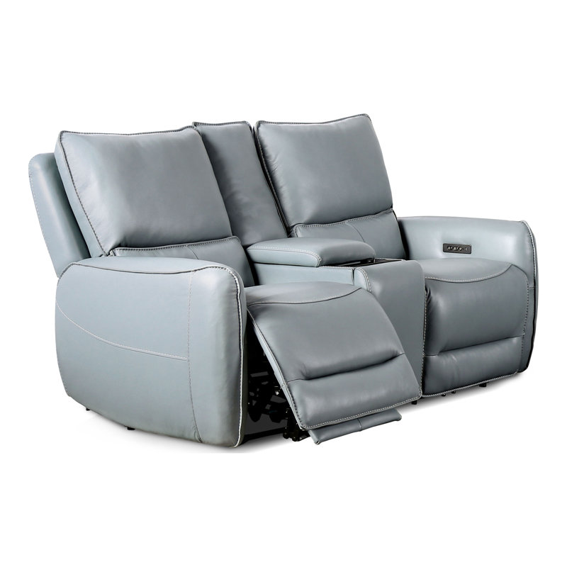 Causeuse inclinable en cuir Chelo, Bleu pâle