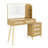 Rattan Makeup Vanity Desk with LED Lighted Mirror, Vintage Dressing Table with 5 Drawers and Storage Shelf-625747819