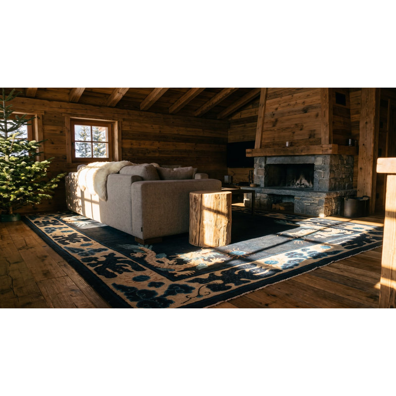 Tapis de couloir bleu antique en laine Ningxia