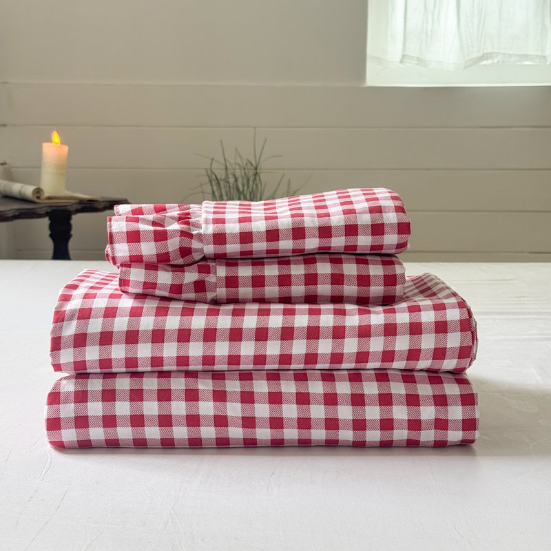 Ensemble de draps Gingham Ruffle, Vichy rouge, Grand lit