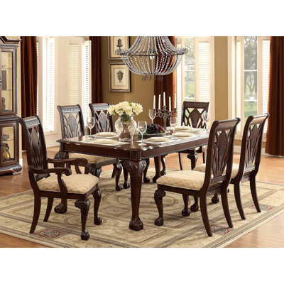 Dark Cherry Finish Formal Dining 7pc Set Table with Extension Leaf 2x Armchairs and 4x Side Chairs Upholstered Seat Traditional Design Furniture