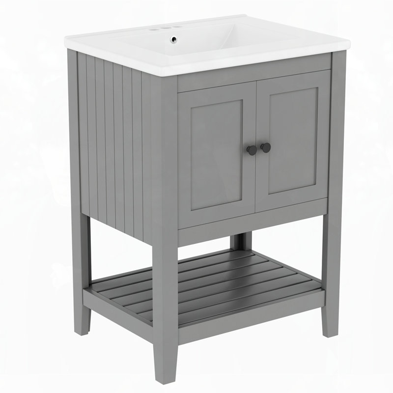 Meuble-lavabo en bois massif, Gris