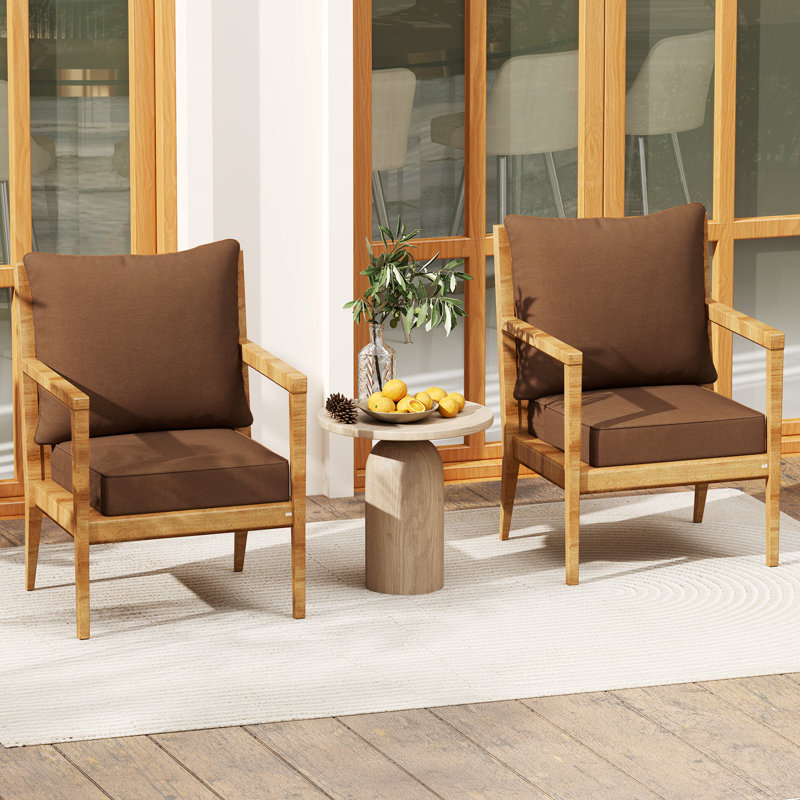 Deep Seat Chair Cushion Pads Set Indoor/Outdoor w/ Rope Belts Brown, 2, Brown