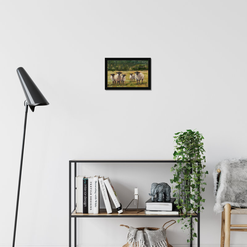 Babsy Sheep Family I - Painting, 24cm H x 34cm W, Black Framed Paper Print