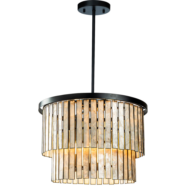 88'' Matte Black Capiz Shell 5-Light Coastal Chandelier