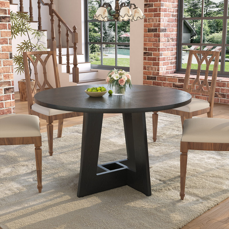 Mid-Century 47 Inch Wood Round Pedestal Dining Table For 4 - 6 People, Farmhouse Rustic Kitchen Dinner Table With Cross Base For Home, Dining Room, Living Room Furniture, Effortless Assembly