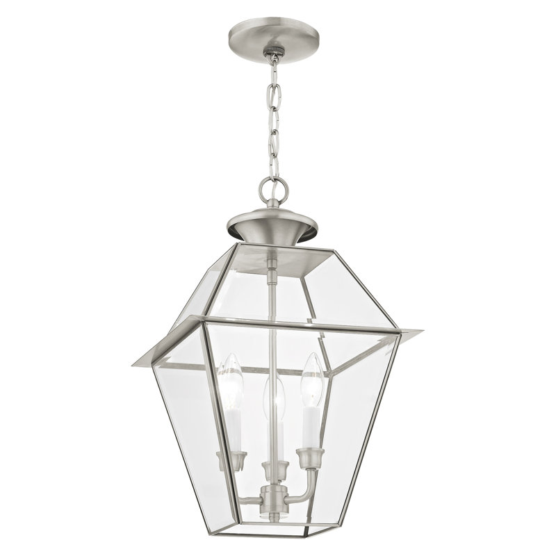 Boto Outdoor Hanging Lantern, 18.5" H x 12" W x 12" D, Brushed Nickel