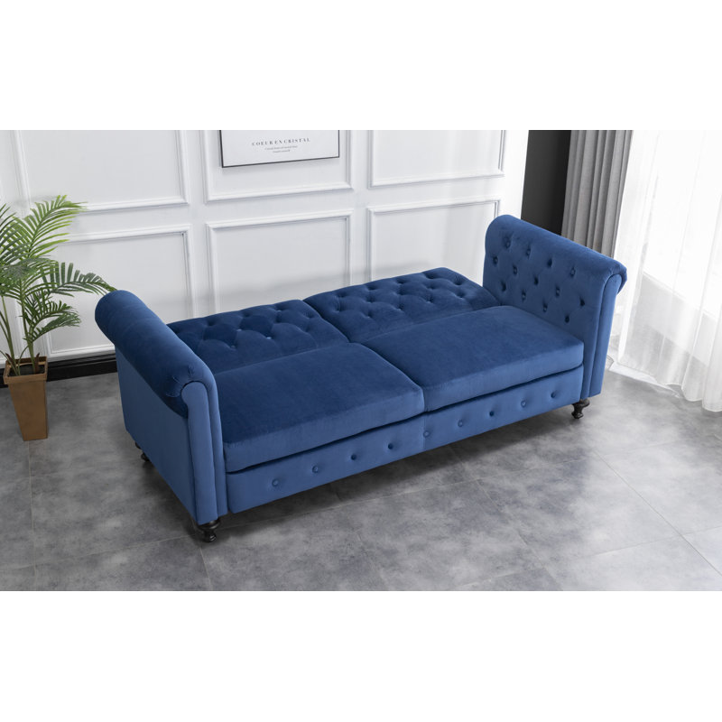 Johnathon 3 Seater Velvet Sleeper, Blue