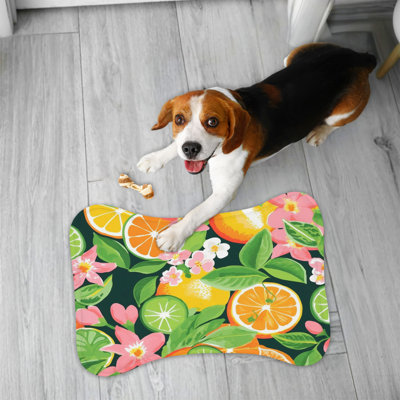 Chic Pink Lemon Motifs - 1 Piece Bone Shape Feeding Mat