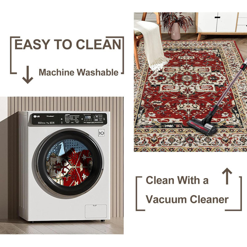 Tapis lavable antidérapant rétro Bohemian, Rectangle 6 pi x 9 pi