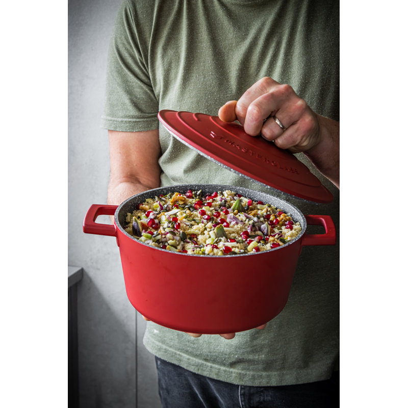 MasterClass Cast Aluminum Round Casserole, 37cm / 5L, Red