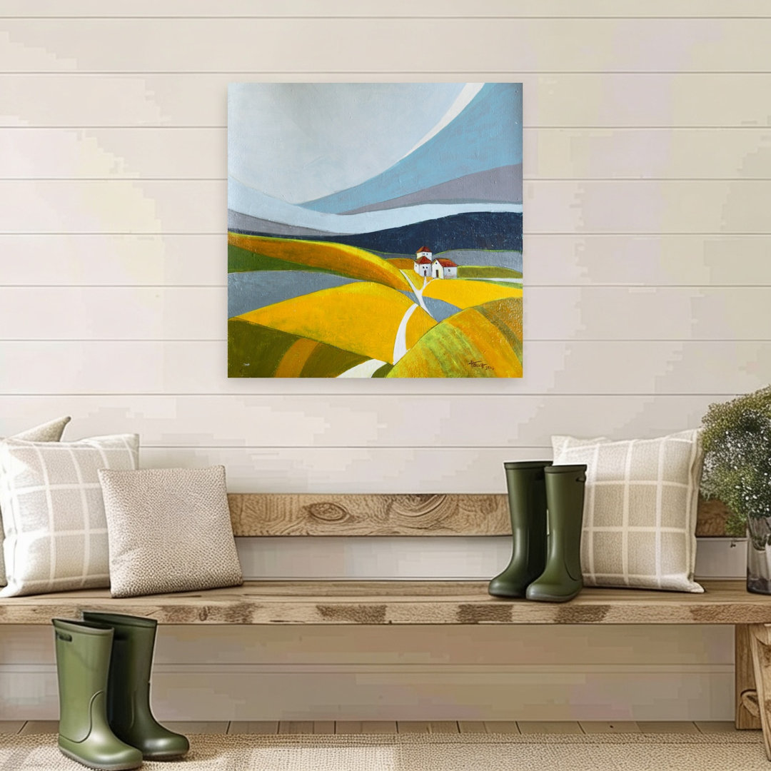Modern Countryside Village Colorful Modern Peaceful Landscape Nature Wall Art Print