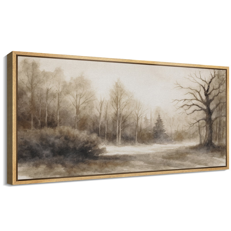 Neutral Toned Forest Landscape Artwork Extra Large Pictures Framed Canvas Print Wall Art, Natural, 30" H x 60" W
