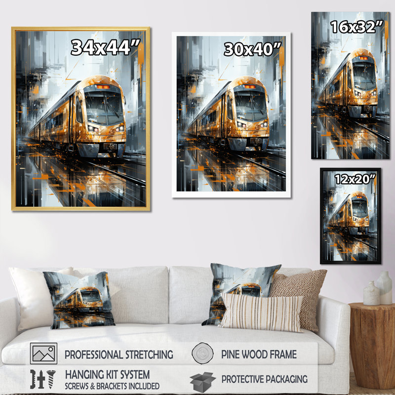 Golden Train géométrique Momentum II - impression, Encadrement doré, H 32 po x l 24 po x P 1 po