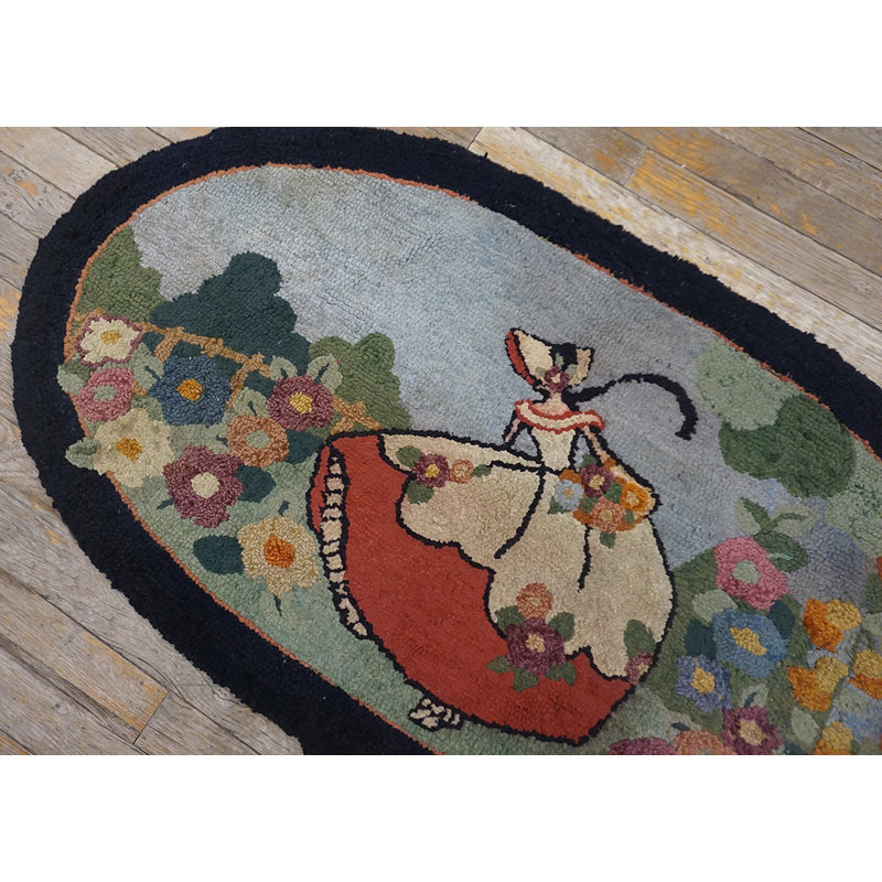 Tapis bleu antique antique en laine crocheté
