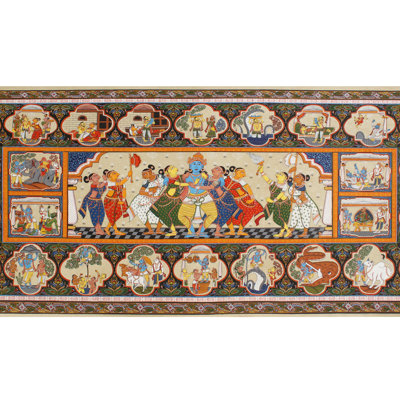 Krishna avec Ashtabharya à l'intérieur de Krishna Leela | Peinture de Patta | Odisha Art
