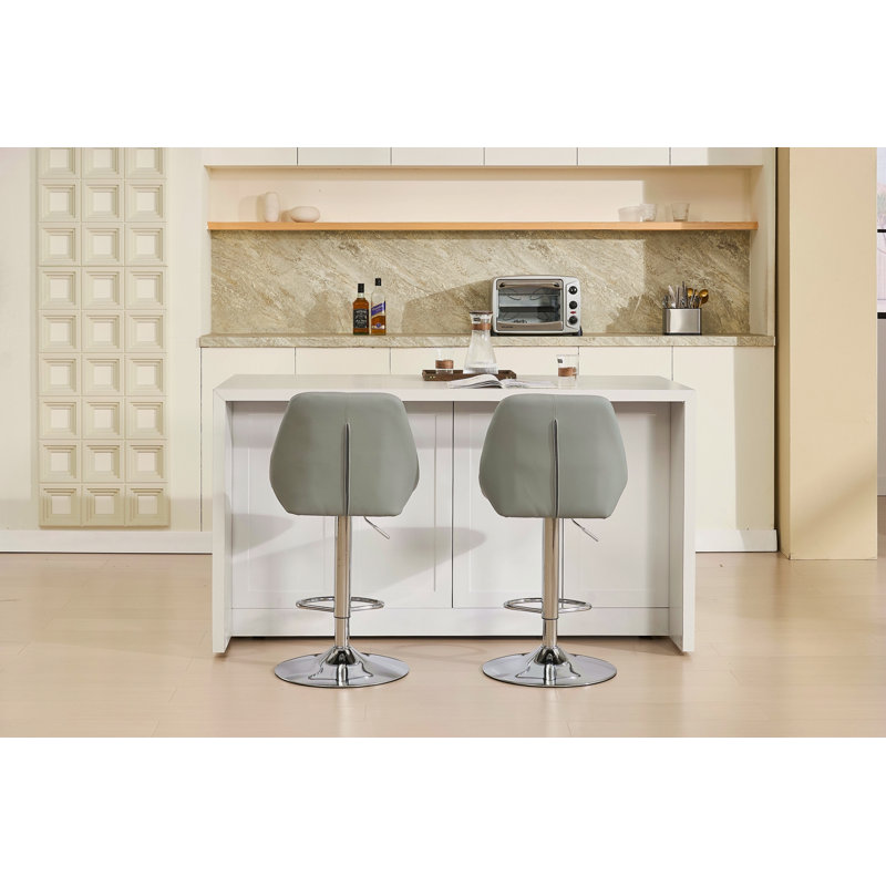 Ensemble de 2 tabourets de bar, avec repose-pieds chromé et base pivotante à hauteur réglable en velours mécanique + tabouret de bar (facile à nettoyer)