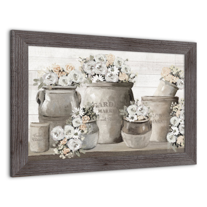 Fleurs de campagne française - peinture encadrée, gris, H 16 po x l 24 po x P 0,75 po