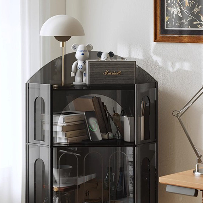 Armoire de coin en acrylique noir et acier, Noir