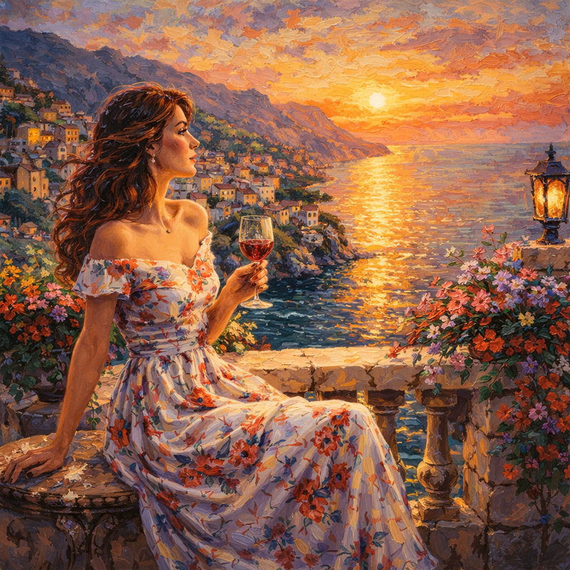 Coucher de soleil sur toile tendue, L 12 po x H 12 po x P 1 po