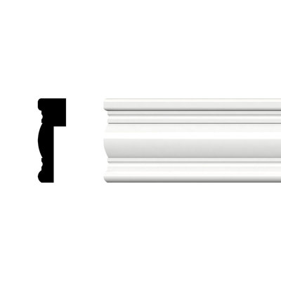 3"H x 1"P x 96"L Decorative Wainscot Cap Moulding, PVC