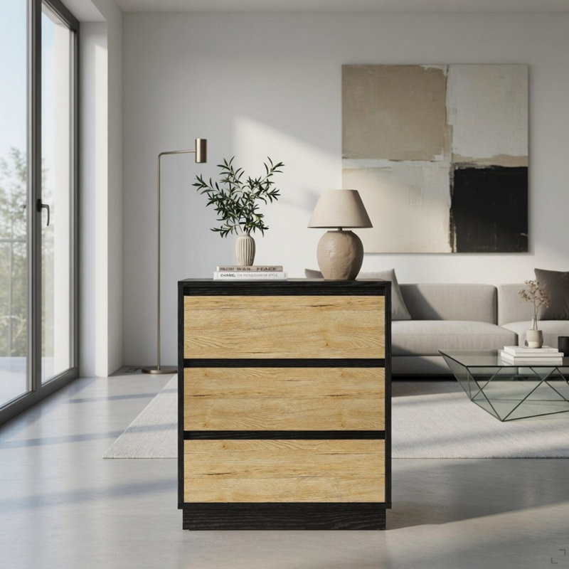 Table de chevet 23,6 po avec 3 tiroirs - Table de chevet moderne