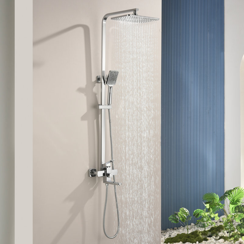 Wall Mounted 3-Function Exposed Complete Shower System With Handheld Shower And Tub Faucet, Polish Chrome