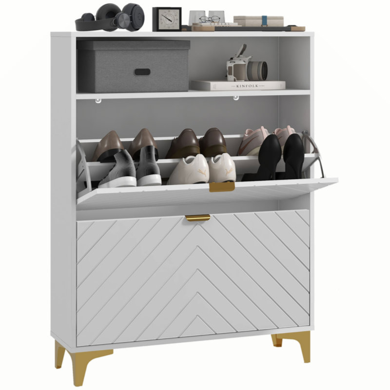 Armoire de rangement à chaussures avec 2 tiroirs pour 12 paires de chaussures, blanc