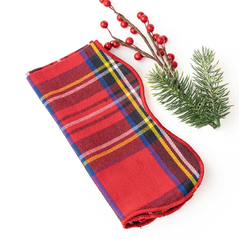 Serviette de table festonnée écossaise rouge