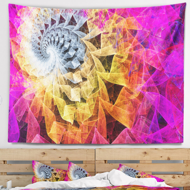 Tapisserie kaléidoscope en spirale de couleur abstraite, H 32 po x l 39 po