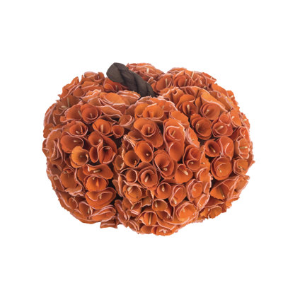 Wood 12 in. Orange Autumn Rosette Pumpkin