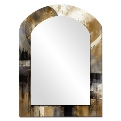 Exploring The Evolving Golden Moon II - Landscape Arch Decorative Mirror, Gold Asymmetrical Wall Mirror, Printed Metal Art