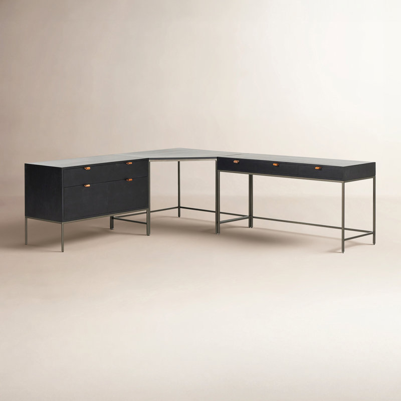 Trey Desk System With Wide Filing Cabinet,  Black Wash Poplar