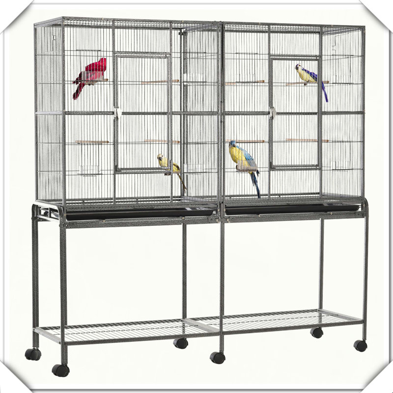 Cage à oiseaux double en métal avec tablette de rangement