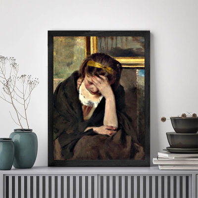 Luxury Gallery Wall Art Decor in Black Wood Frame Woman Sitting Couch Stylish Wall Decor for Home Decor Contemporary Interiors