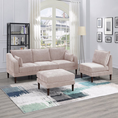 Magnifique ensemble modulaire modulaire 5 pièces, 2 fauteuils à un accoudoir, 2 accoudoirs, 1 repose-pieds, tissu Morgan