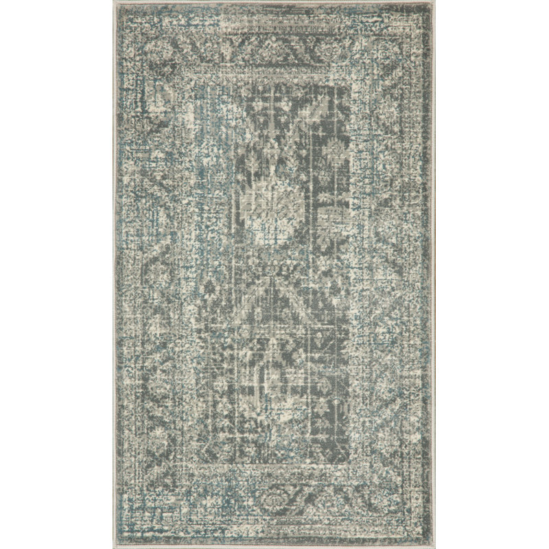 Ostergren Collection Grey/Blue Transitional Oriental Area Rug, Rectangle 5'3" x 7'8"
