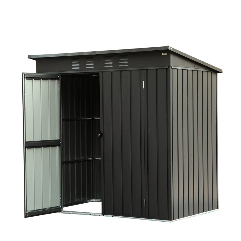 Remise en métal de 6 pi x 4 pi avec matériau - Toit incliné de rangement extérieur verrouillable noir 6 pi x 4 pi