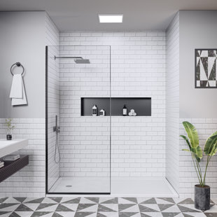 36 In. W X 74 In. H Semi-Frameless Fixed Glass Shower Door With Nano-Coated Clear Tempered Glass