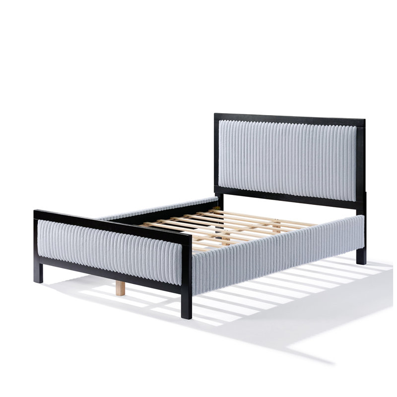 Structure de lit moderne en bois avec tête de lit moelleuse, Grand