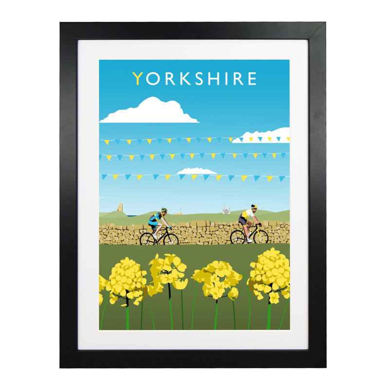 Yorkshire Cycling 1 Piece Wall Art, 54 cm H x 44 cm W x 2.2 cm D, Black Wood Frame