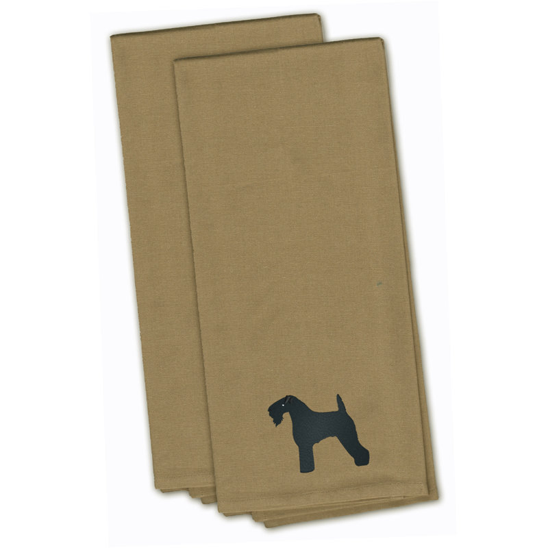 Cotton Embroidered Tea Towel Kitchen Towel, Tan, 28" H x 19" W x 0.1" D